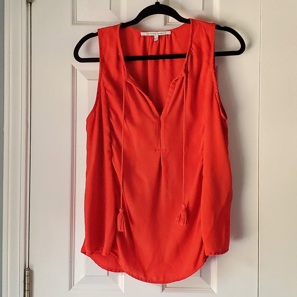 Collective Concepts Red/Orange Sleeves Top with Tassels